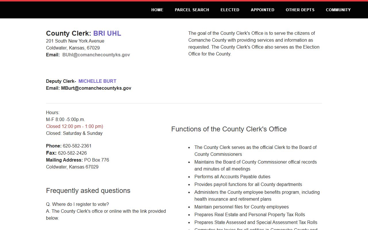 Comanche County court records County Clerk office page