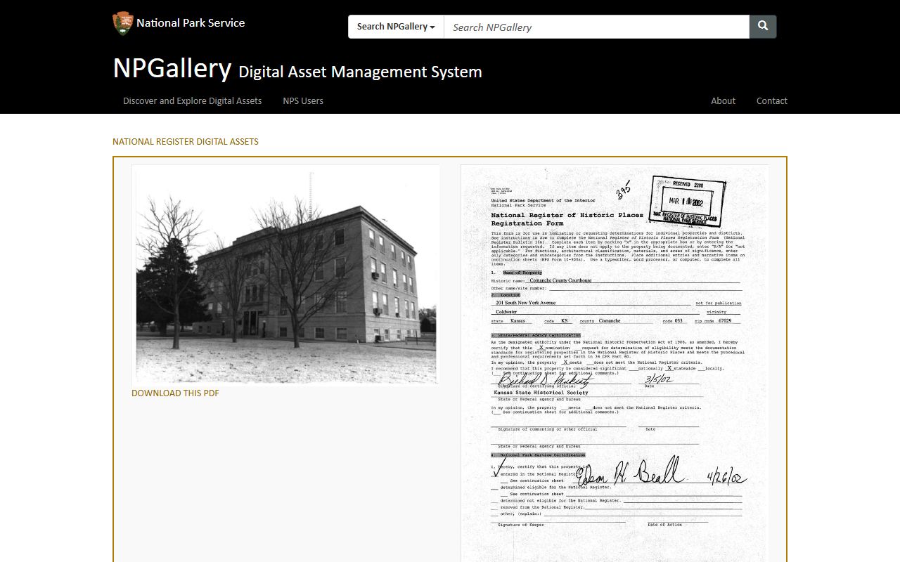 Comanche County court records National Register courthouse asset