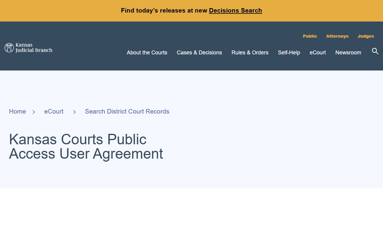 Kansas public access portal user agreement for court records