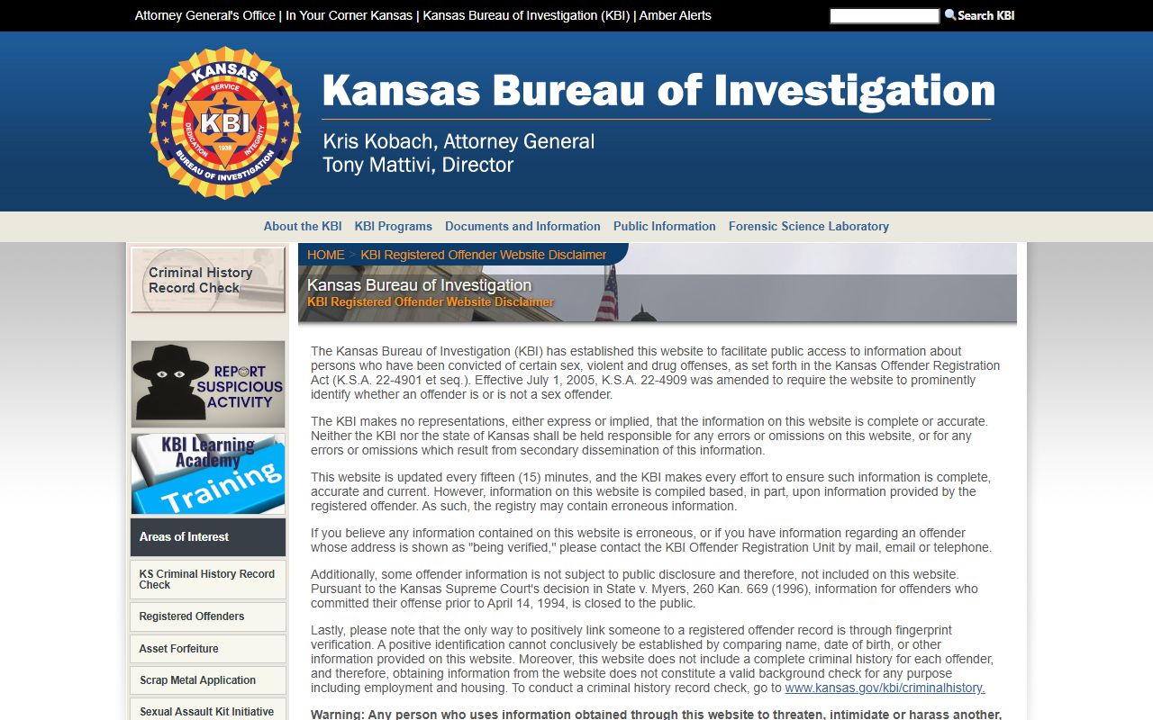Comanche County inmate records KBI registered offender search