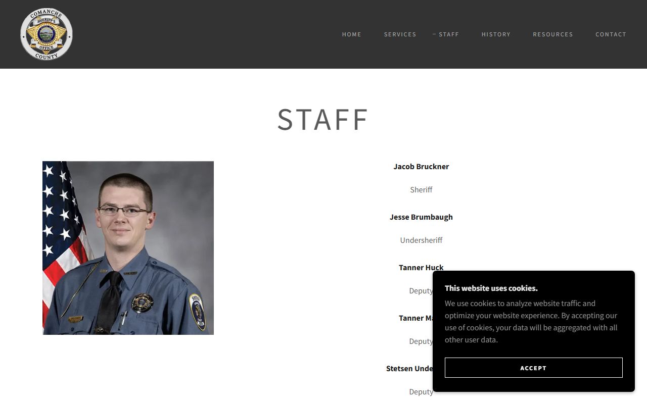 Comanche County warrant records sheriff staff page naming Sheriff Jacob Bruckner